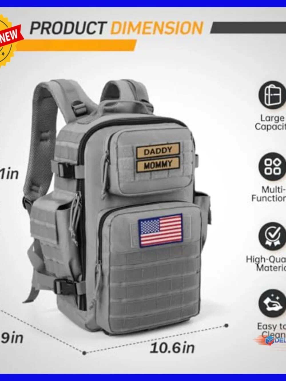 Military Diaper Backpack for Dads, 42L Oxford Daypack with Insulated Pockets